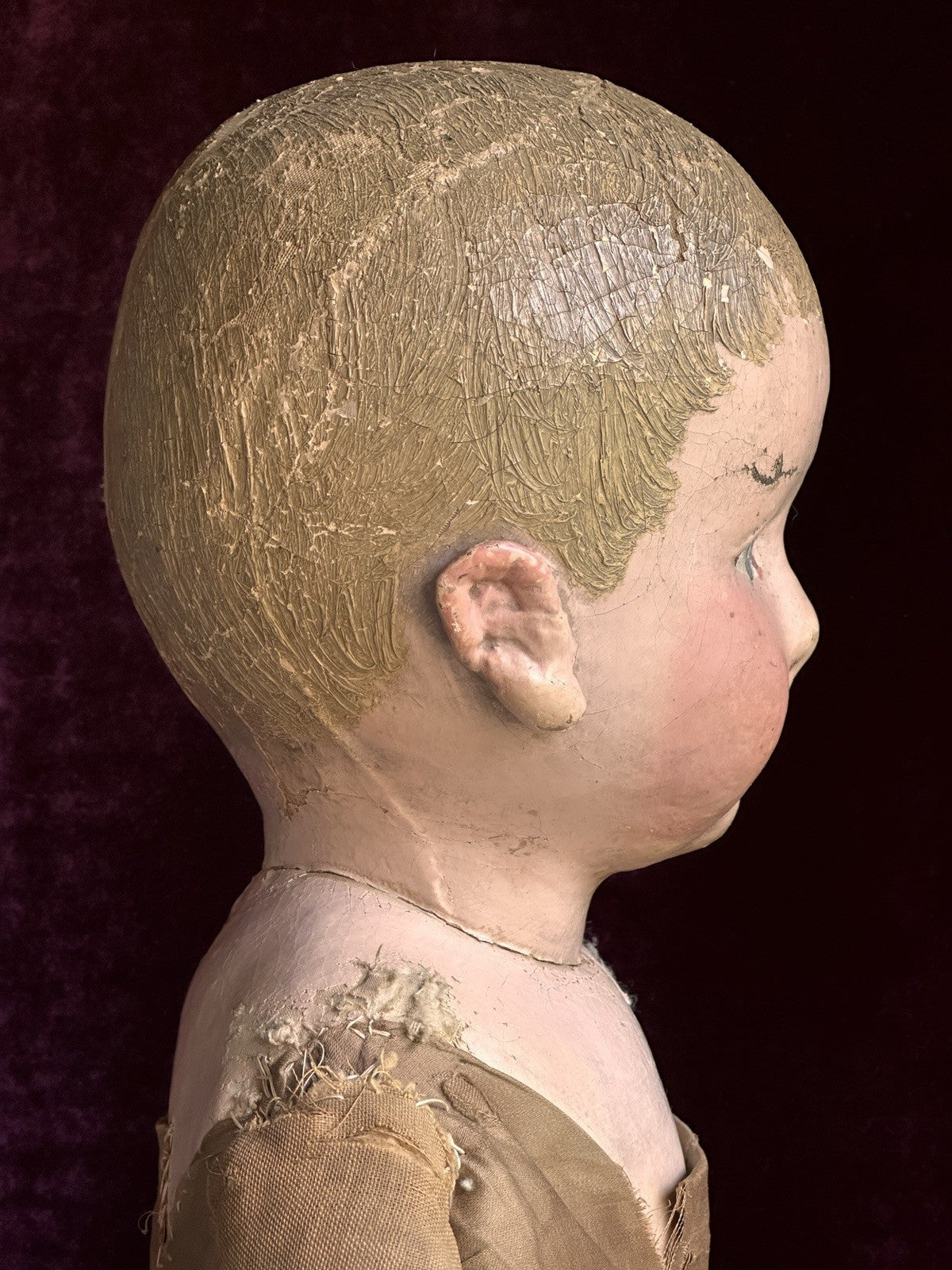 Huge 27” Antique American Martha Chase Oil Painted Cloth Baby Doll