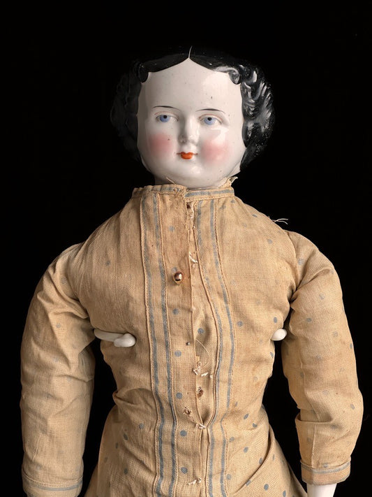Antique German 19” Flat Top Highbrow China Shoulder Head Doll