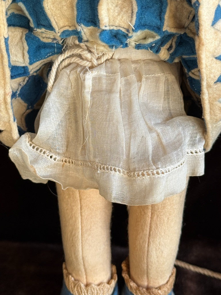 Vintage Italian 12” Lenci 111 Felt Cloth Character Girl Doll with Jump Rope