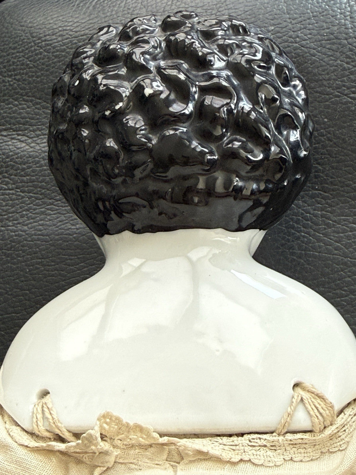 Large Antique German 26” Exposed Ears Curly Hair China Shoulder Head Doll