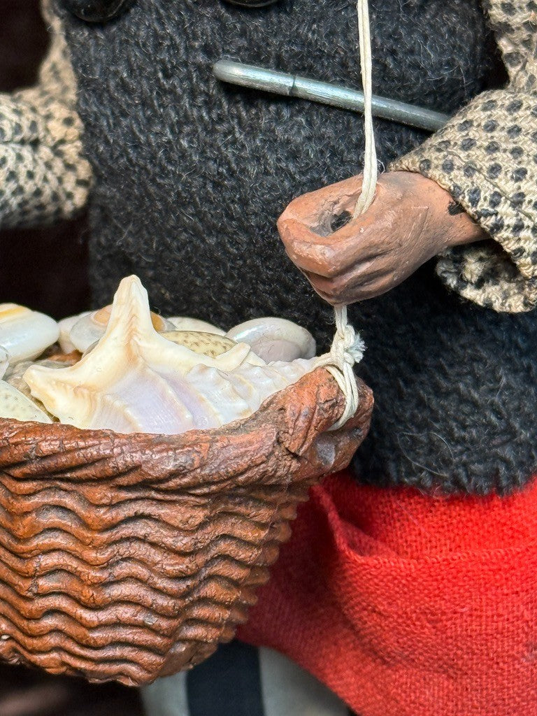 Pair Antique French 9” Terracotta Cloth Fisherman & Fisherwoman Folk Art Dolls