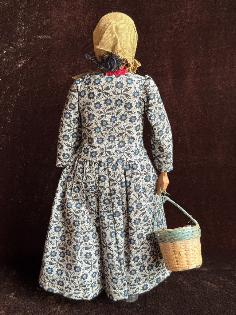 Vintage American 8.5" Stamped Hand Carved Wooden Folk Art Doll