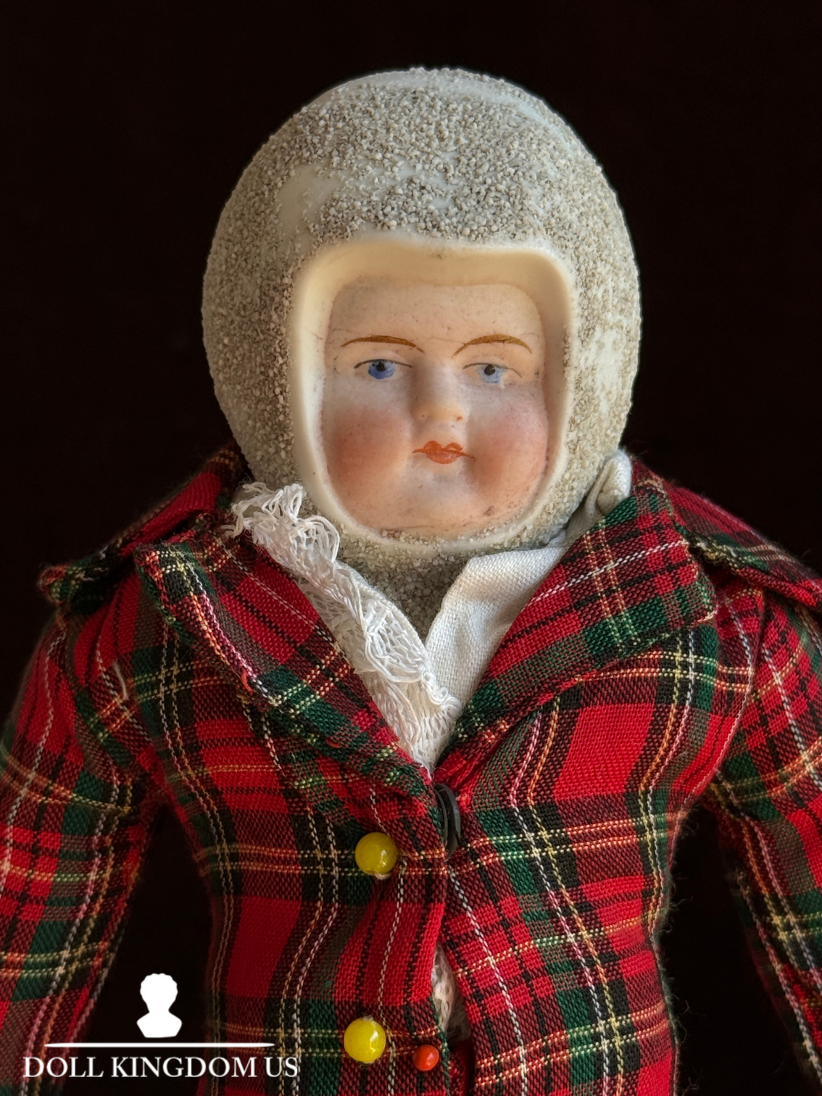 Antique German 10.5" Hertwig Snow Baby Style Molded Hat Parian Doll