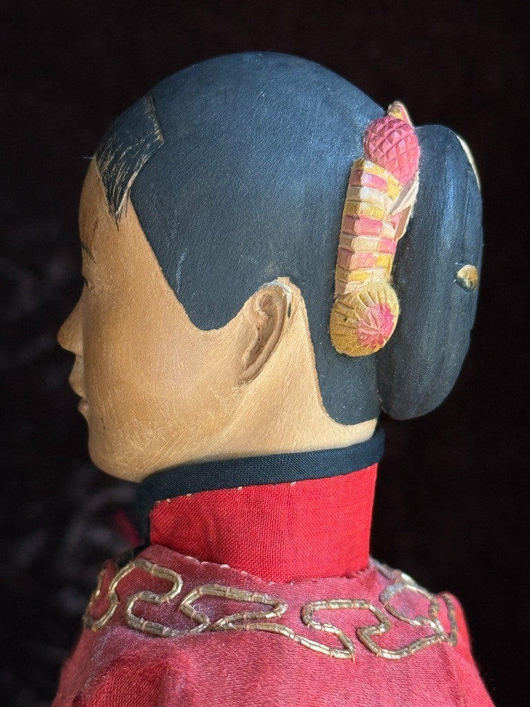 Antique Chinese Door of Hope Mission Carved Wood Cloth Young Female Bride Doll