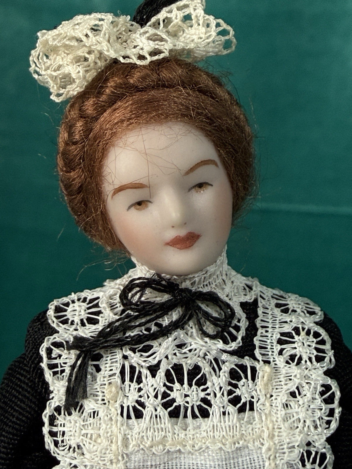 Porcelain/Cloth Reproduction Of Miniature Dollhouse 5 1/2” Maid Doll