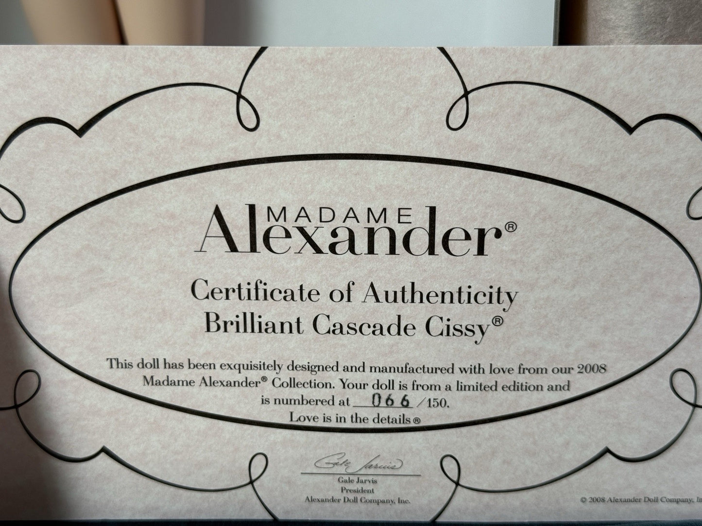 Madame Alexander Brilliant Cascade Cissy Doll LE 150 Box/COA/Tag No Outfit