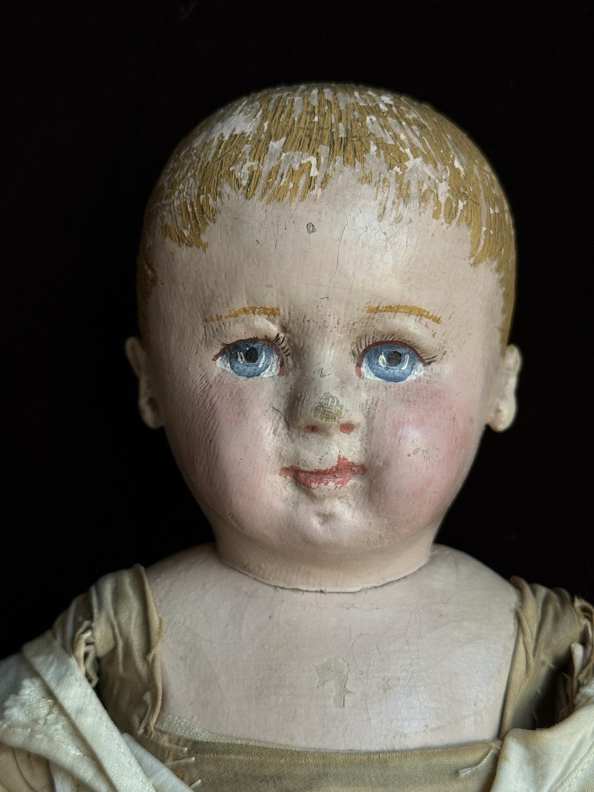 Antique American Martha Chase 15.5” Oil Painted Cloth Baby Doll