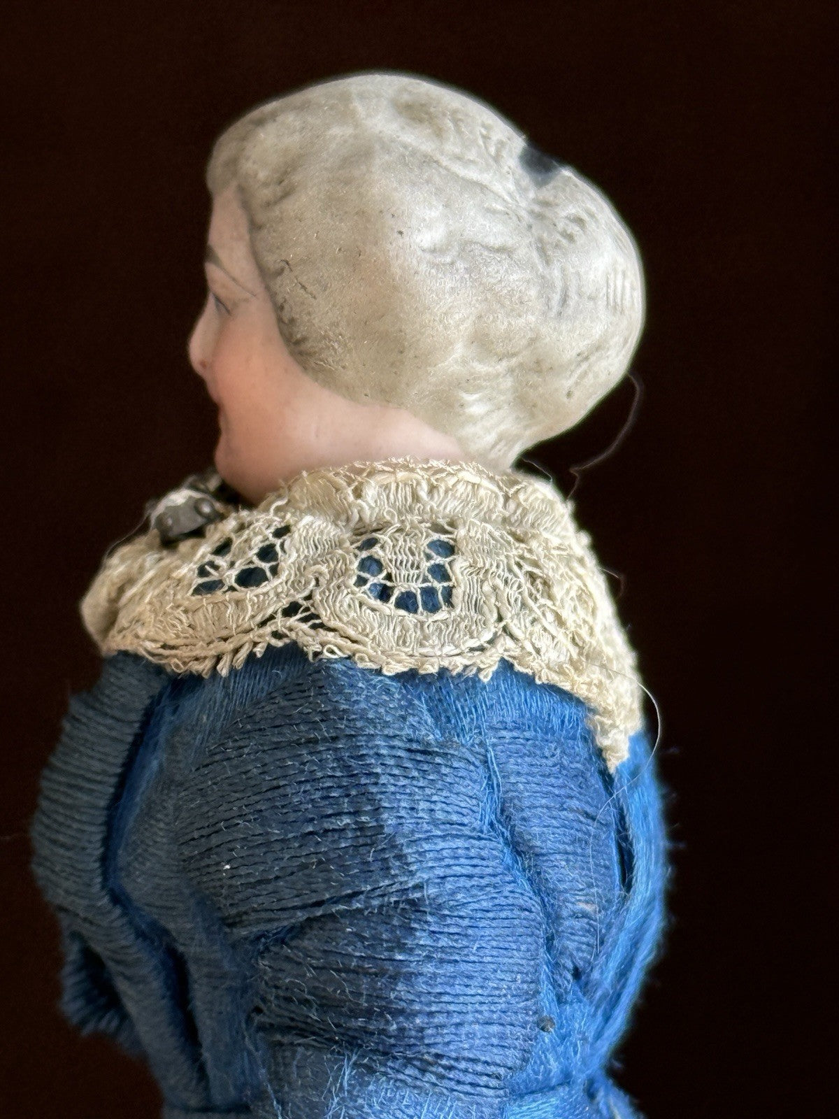 Antique German 5” Bisque Cloth Miniature Dollhouse Parian Character Doll
