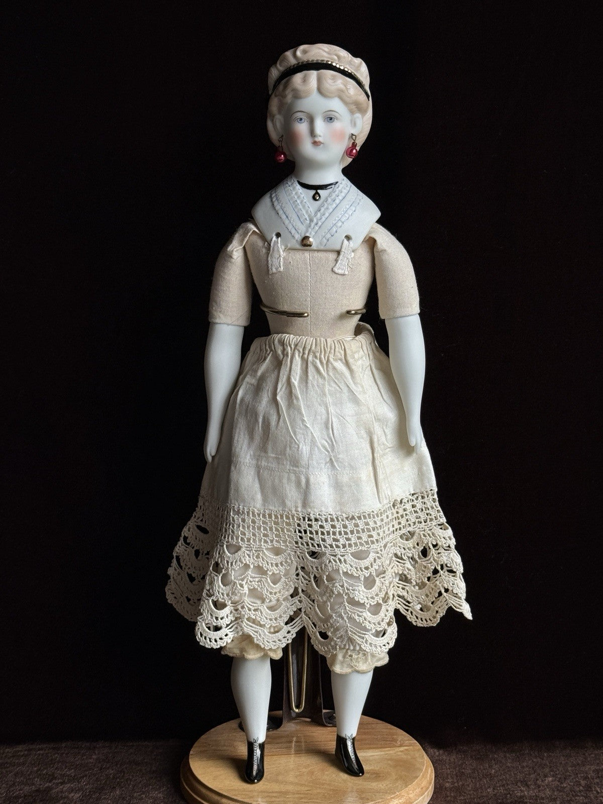 Vintage ‘47 Porcelain 15.5” Emma Clear Parian China Fashion Doll Pierced Ears