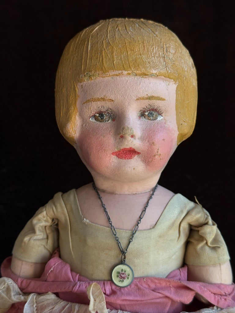 Antique American  Martha Chase Bob Hairstyle Oil Painted Stockinette Girl Doll