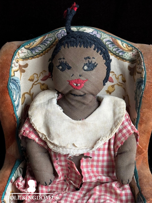 Antique/Vintage African American 12" Primitive Folk Art Cloth Rug Portrait Doll
