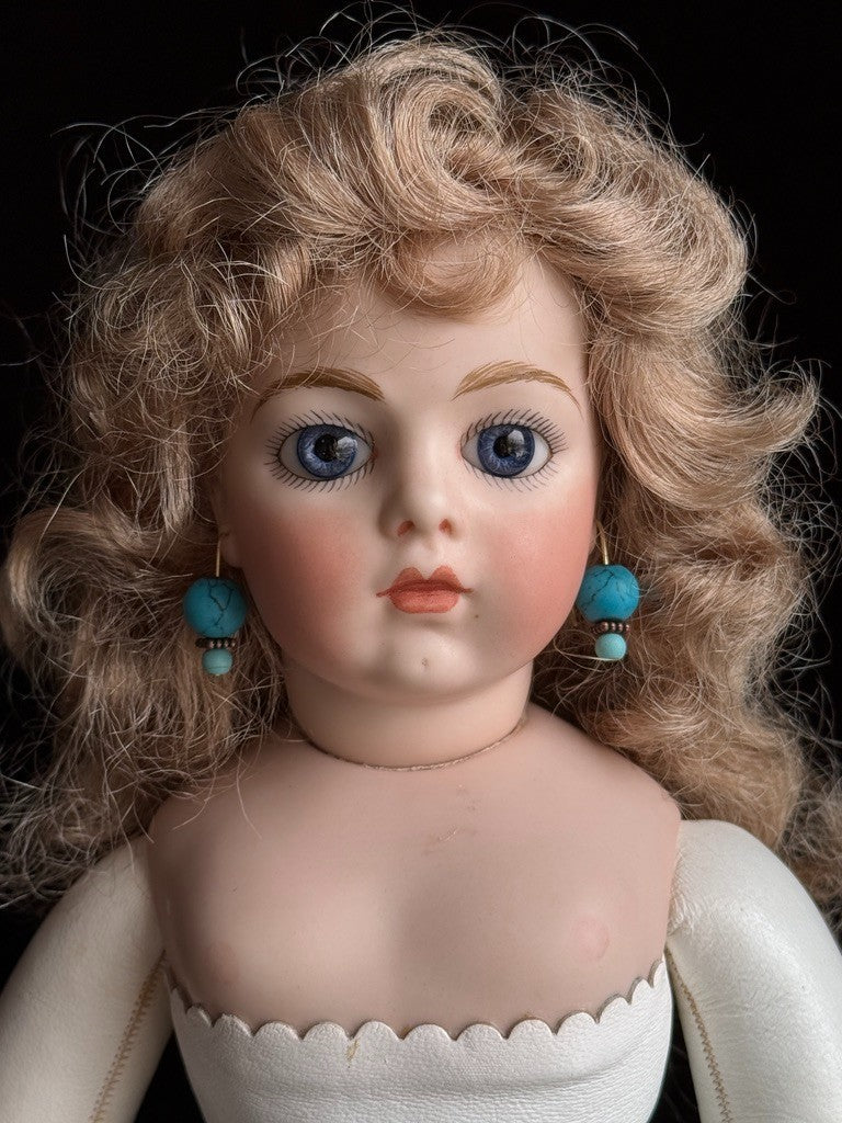Vintage Porcelain 1967 Leather 15” Reproduction of Antique French Bru Jne Doll