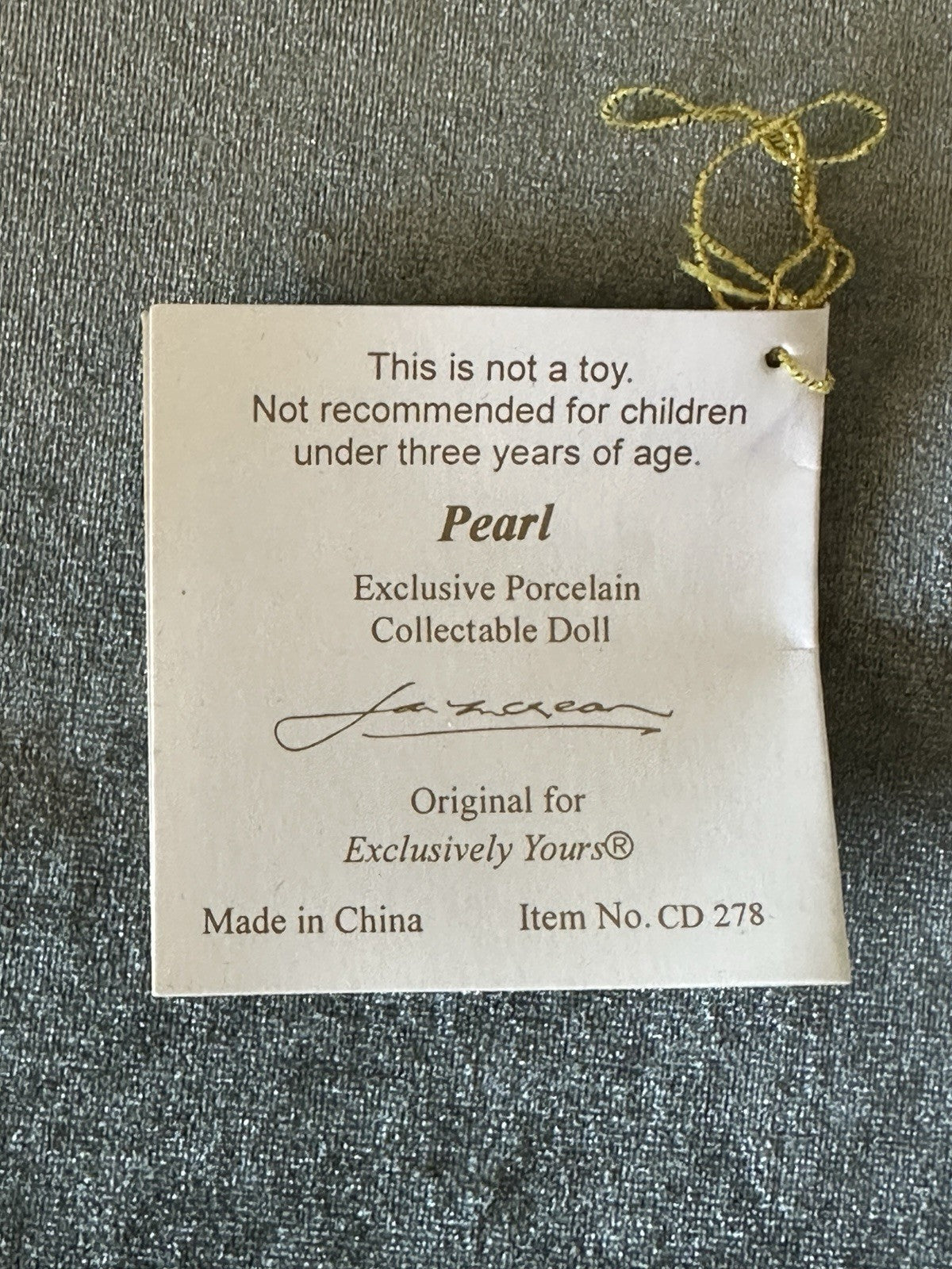 Jan Mclean 1999 23" Porcelain Doll “Pearl” Tag & COA  For Exclusively Yours