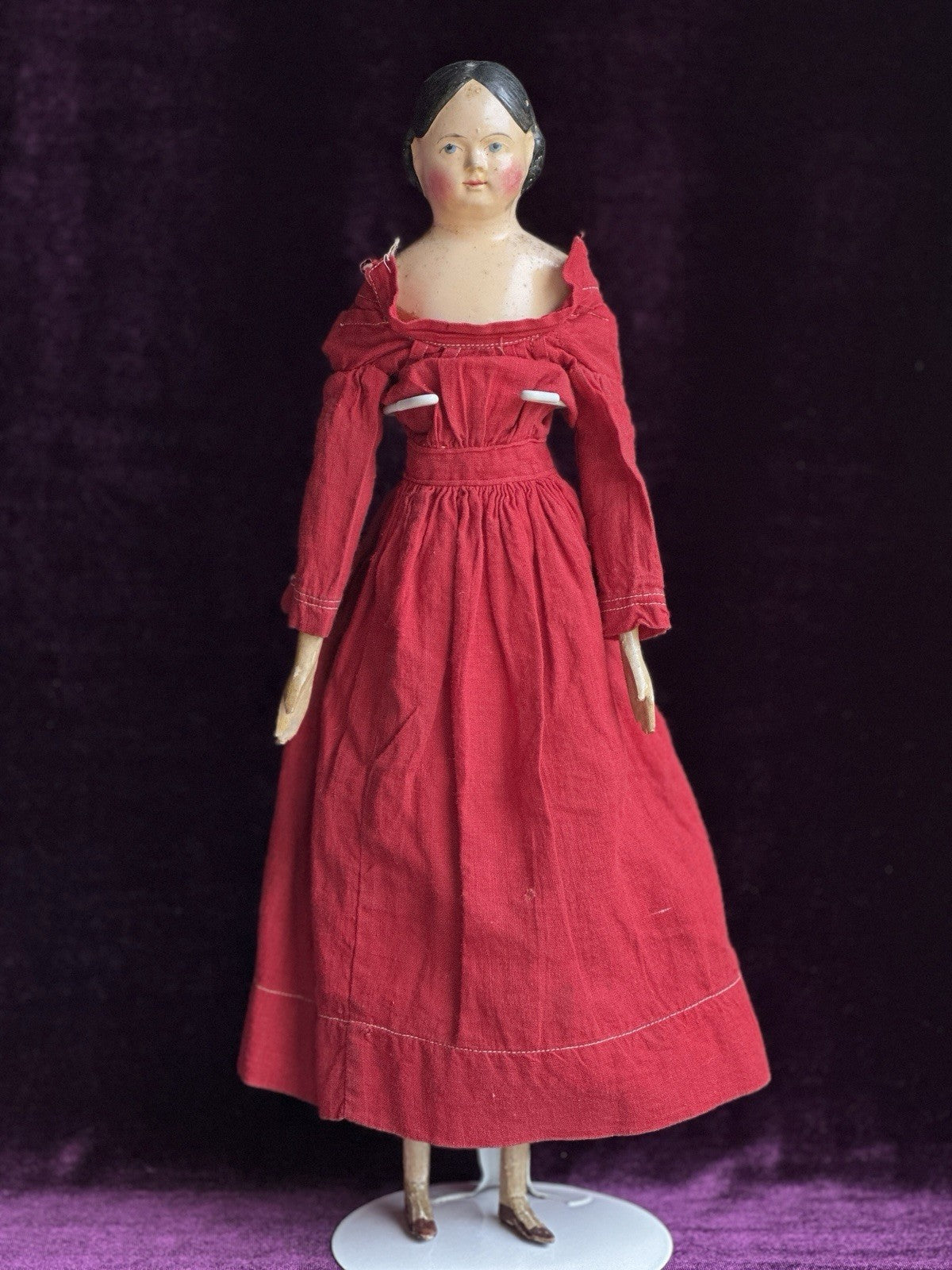 Large Antique German 15.5” Papier Mache Milliner’s Model Covered Wagon Doll