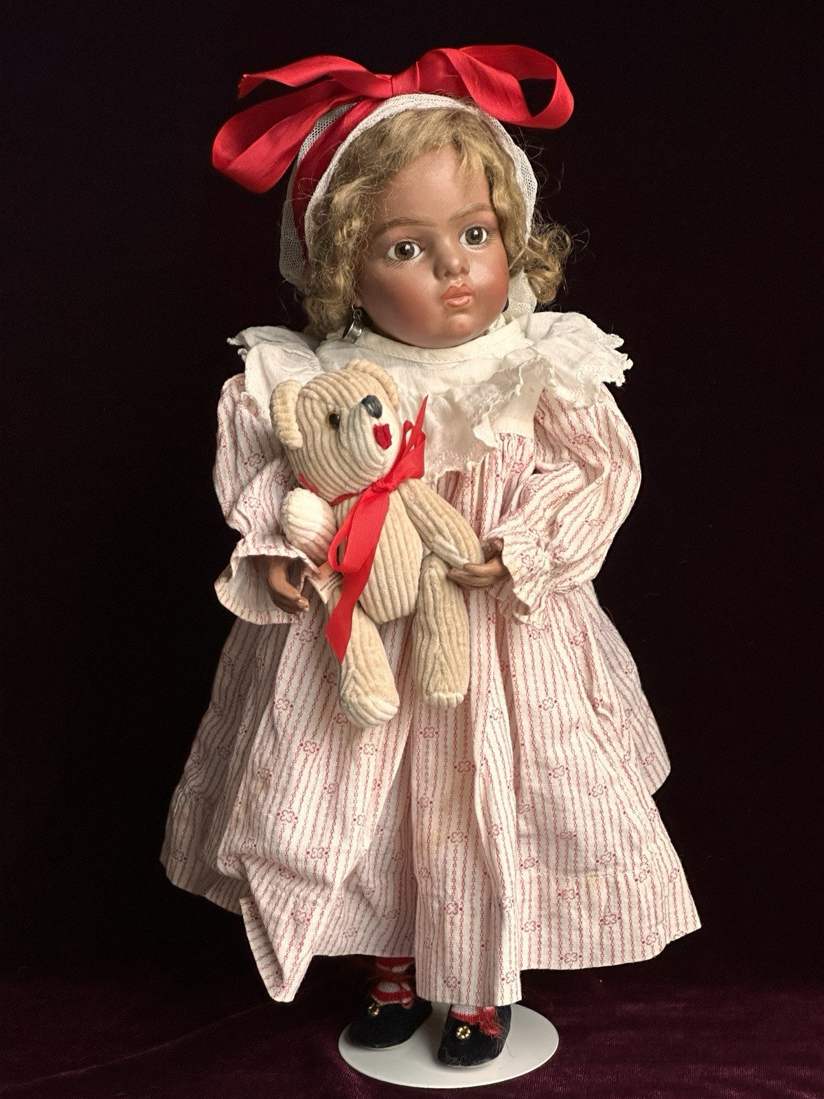 Vintage 11.5” Porcelain Reproduction of French Bru Jne Dark Complexion Doll