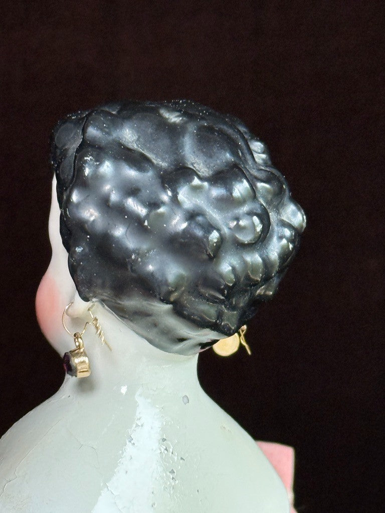 Antique German 14” Young Dagmar Style China Shoulder Head Doll Pierced Ears