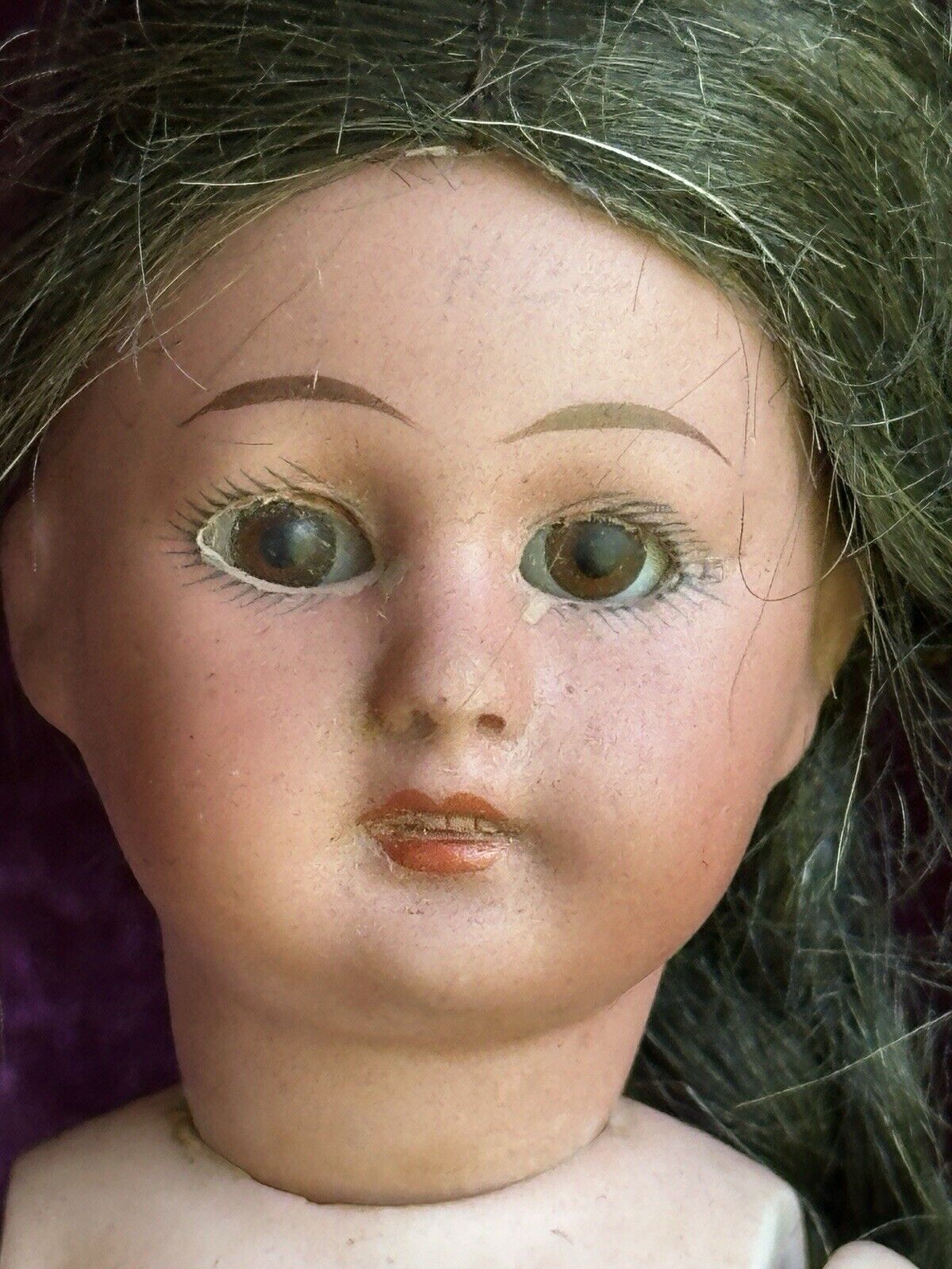 Antique German 7” All Bisque Simon Halbig Dark Complexion Black Stockings Doll