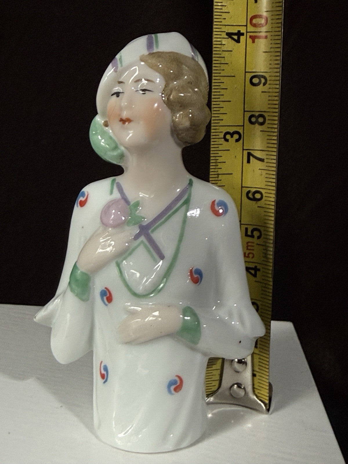 Antique German Art Deco Flapper Pin Cushion 4” Half Doll Arms Attached