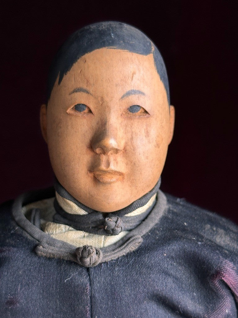 Pair of Antique Door of Hope Mission Carved Wood Cloth Bride and Groom Dolls