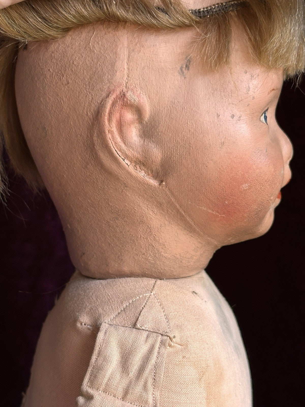 Antique American 19” Kamkins Cloth Oil Painted Doll
