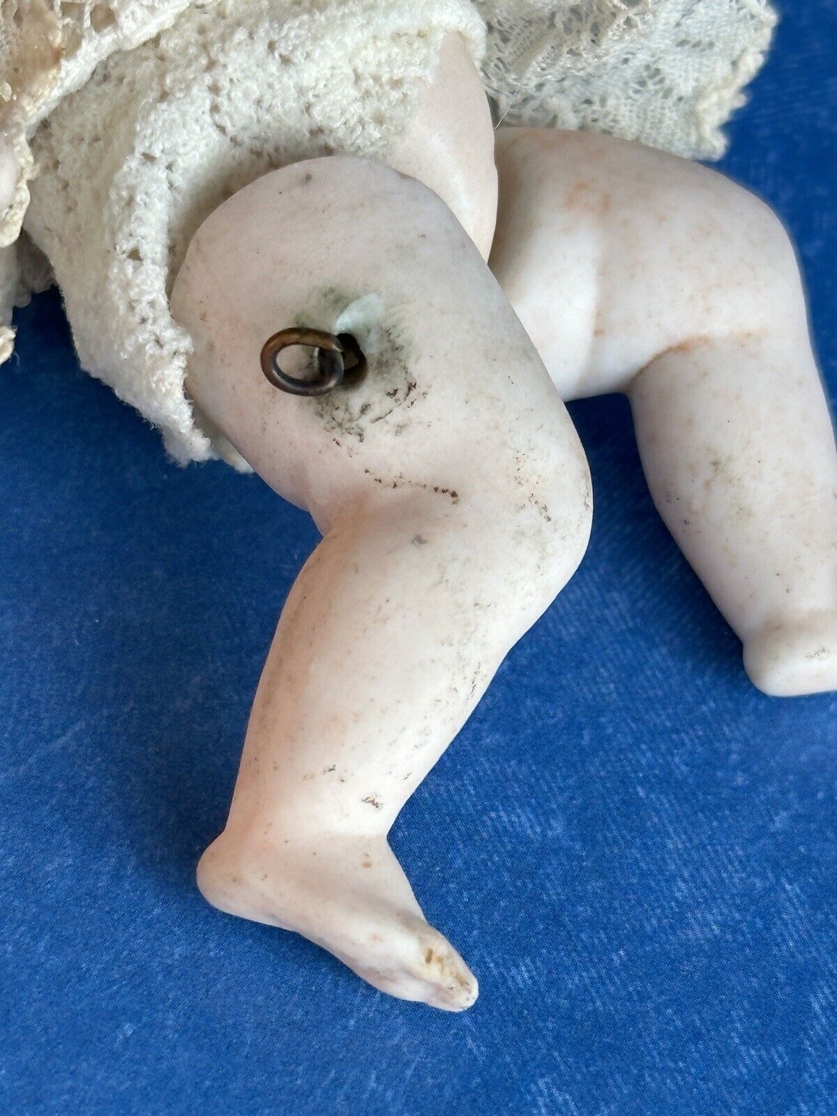 Antique German 3.75” Miniature All Bisque Parian Molded Hair Baby Doll