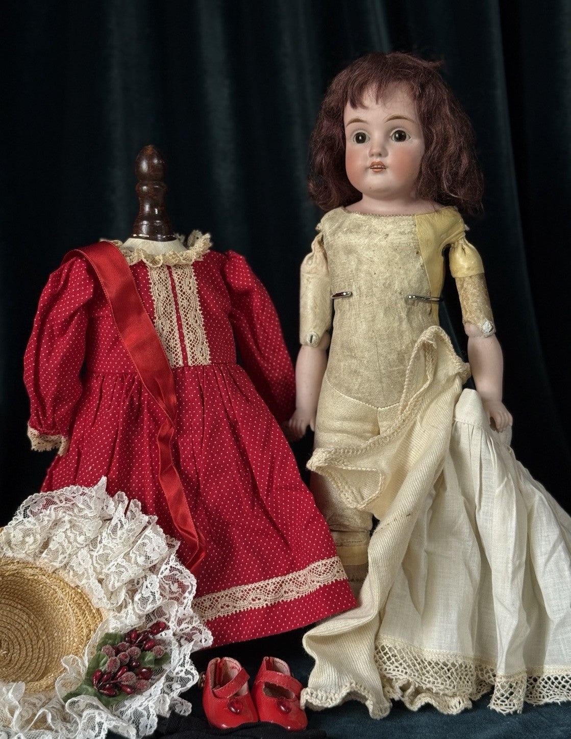 Antique German 15” Kestner 154 Dep 5 Doll Bisque Head Leather Kid Body