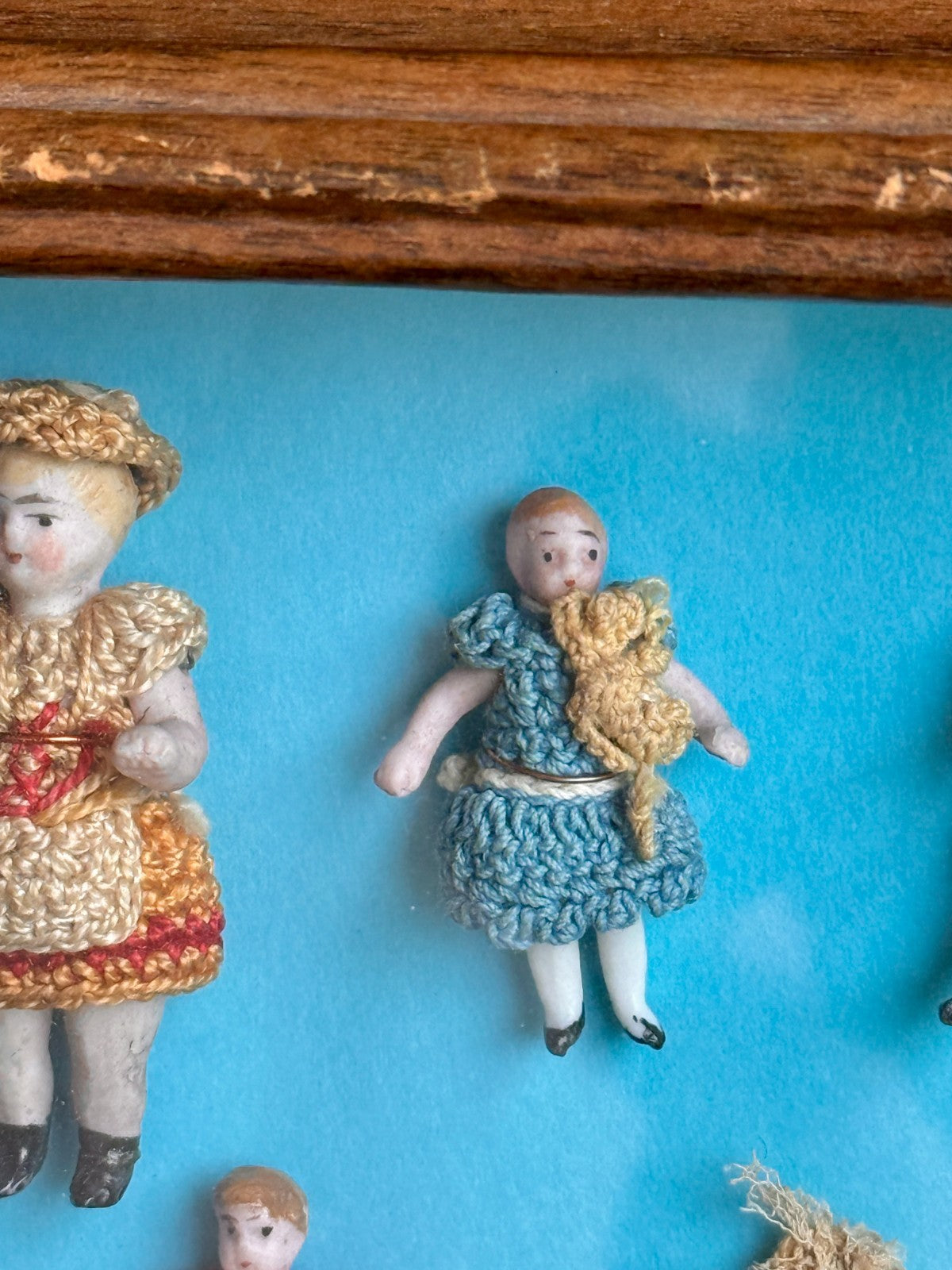 Antique Miniature Hertwig Carl Horn Dolls Framed Display 9 German Bisque Dolls