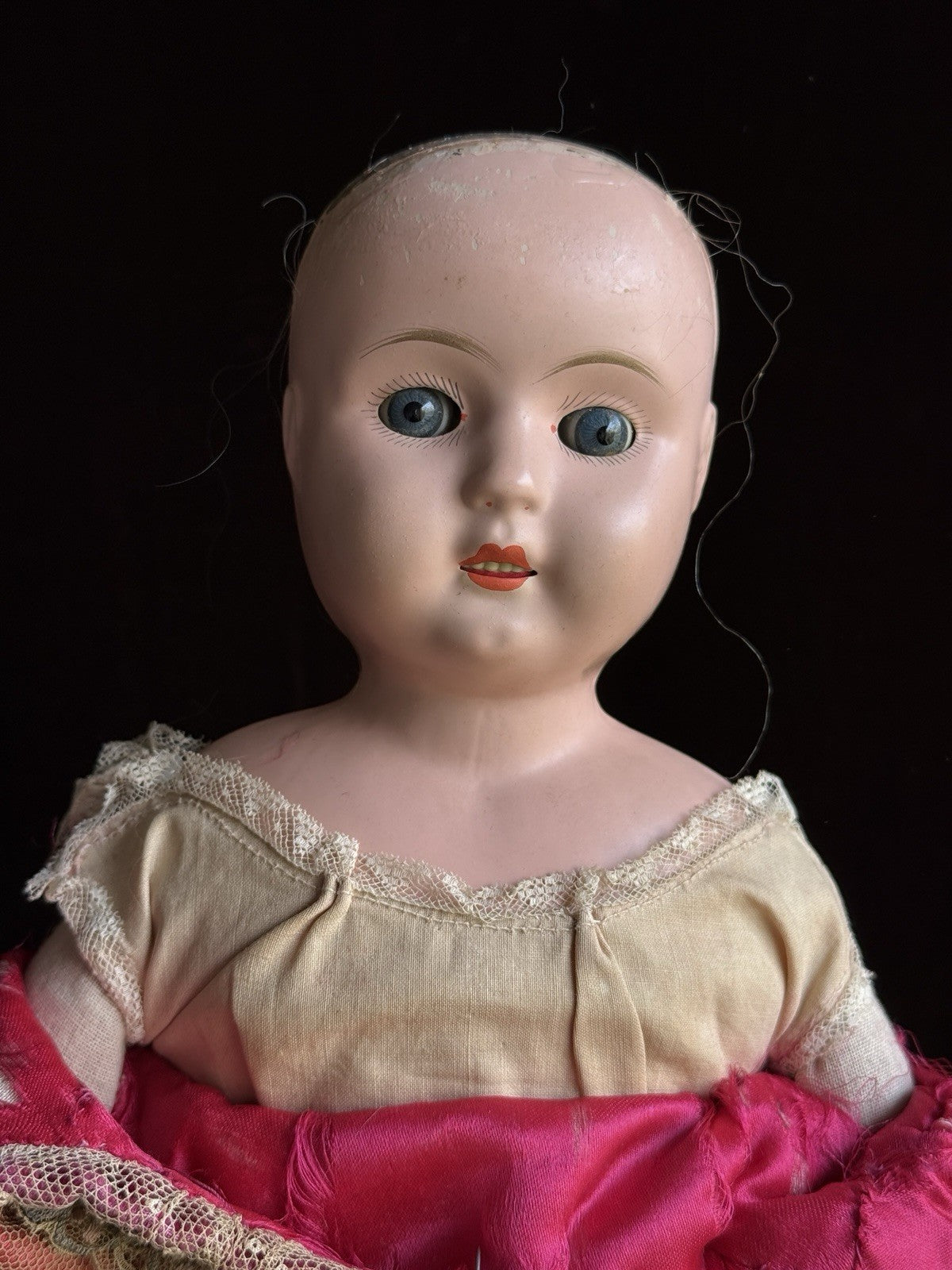 Antique German 22” Minerva Metal Tin Head Fashion Doll with Glass Eyes
