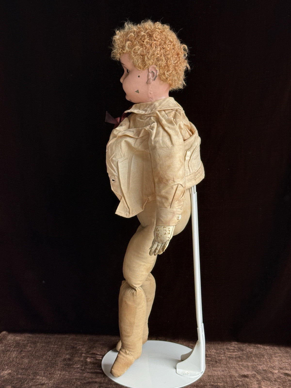 Large Antique German 25” Minerva Metal Tin Head Boy Doll