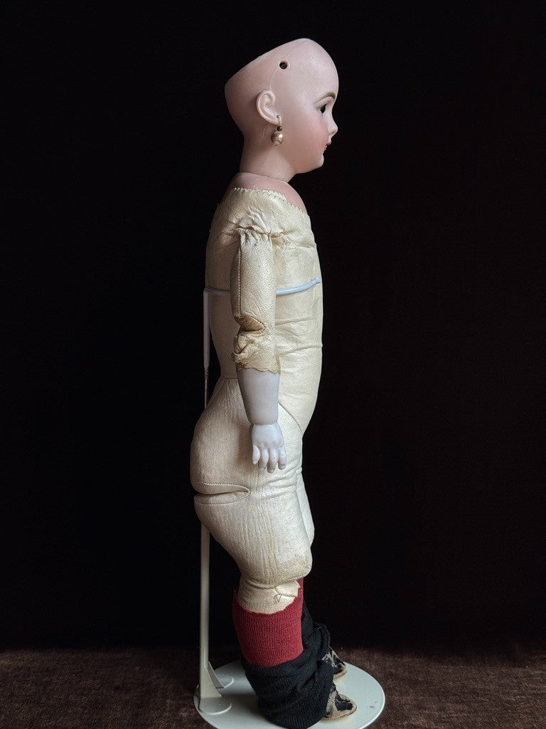 Rare Antique German 21” Simon Halbig 759 Bisque Socket Head Leather Body Doll