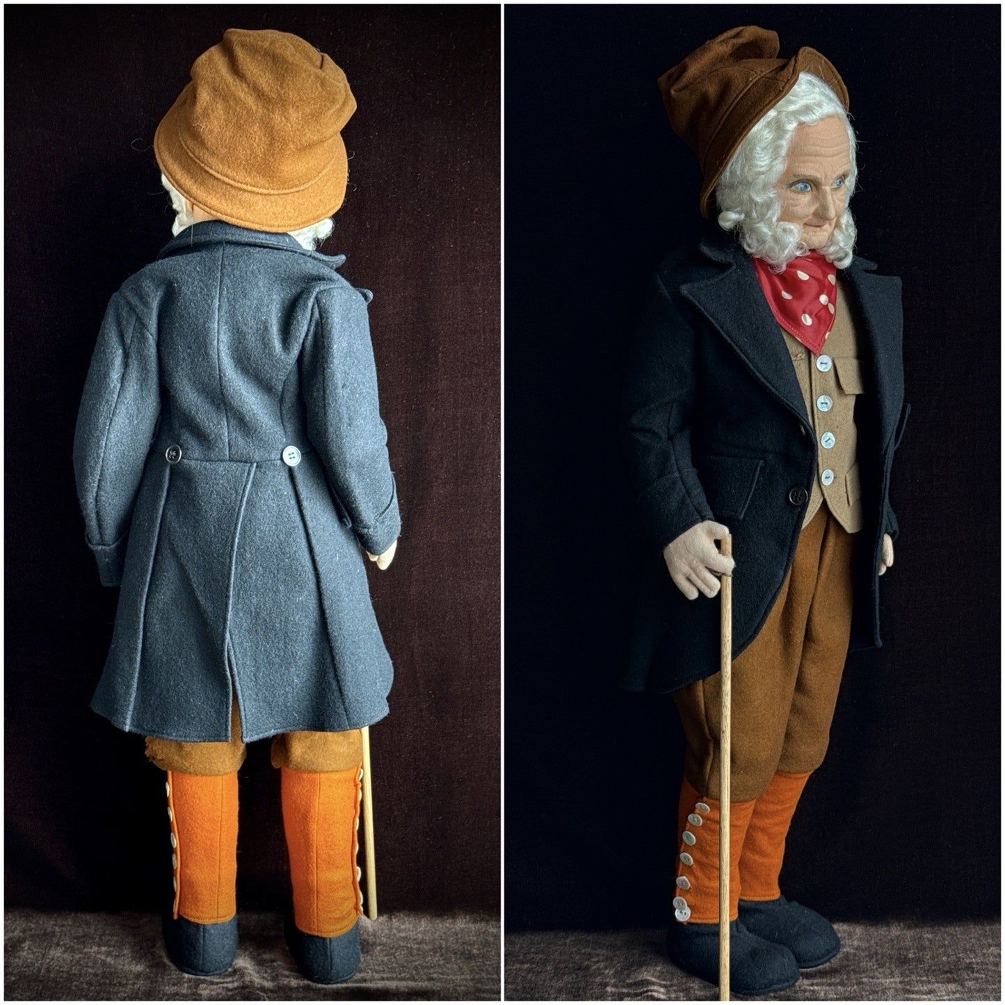 2 Large Vintage English Norah Wellings 25" Felt Cloth Elderly Couple Dolls