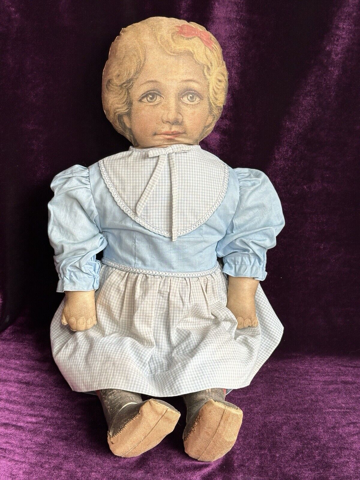 Antique Large 25” Art Fabric Mills Merrie Marie Lithograph Cloth Rag Doll