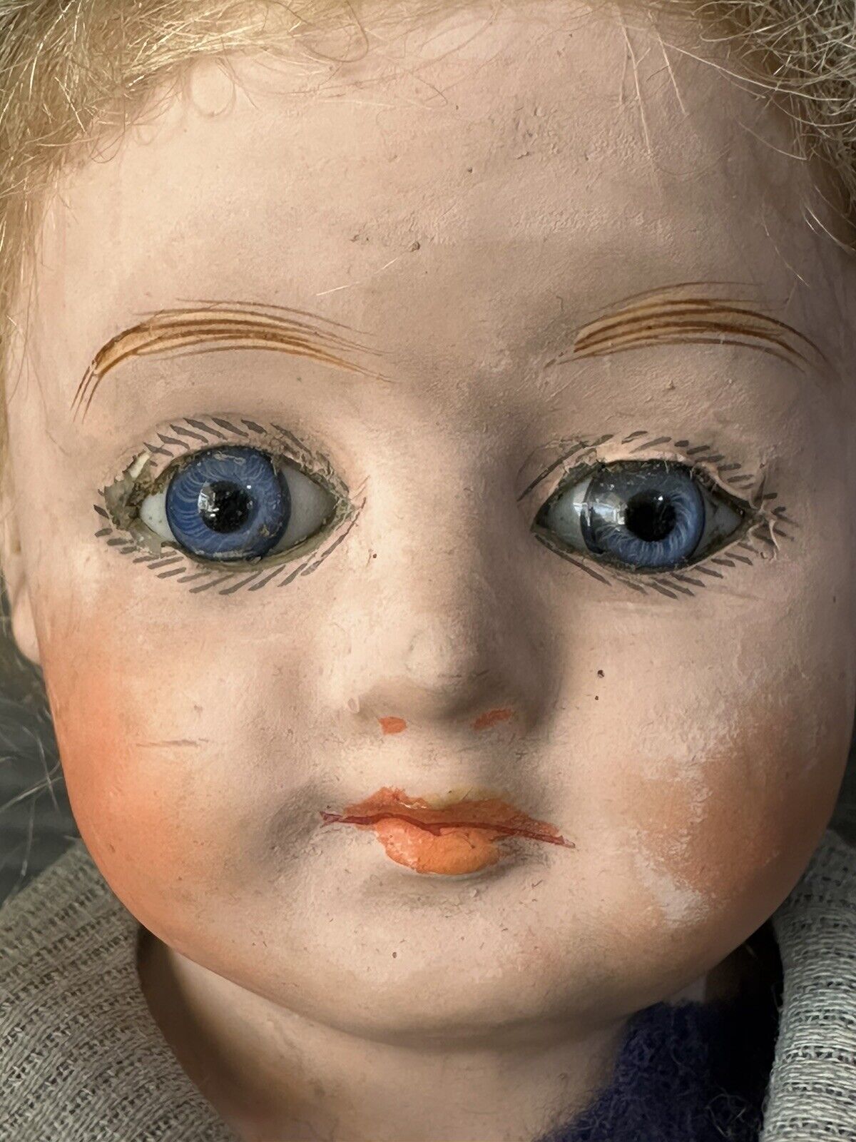 Antique German Papier Mache 13” Doll with Glass Eyes