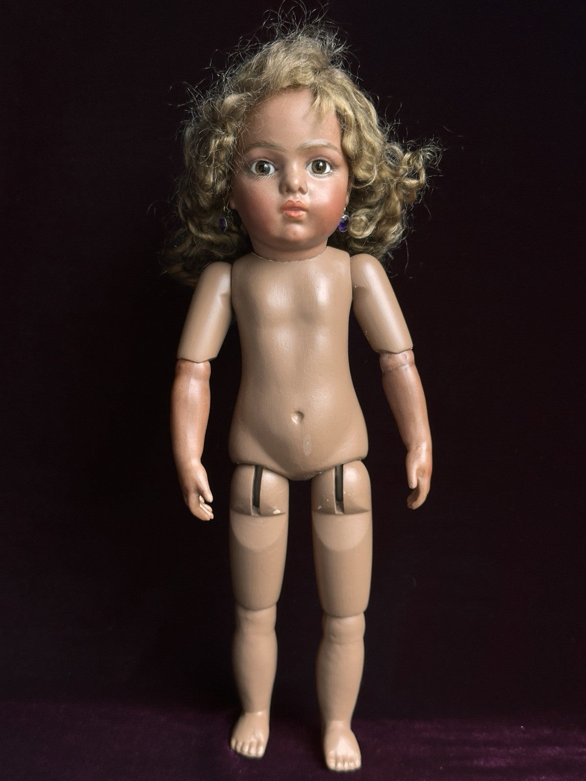 Vintage 11.5” Porcelain Reproduction of French Bru Jne Dark Complexion Doll