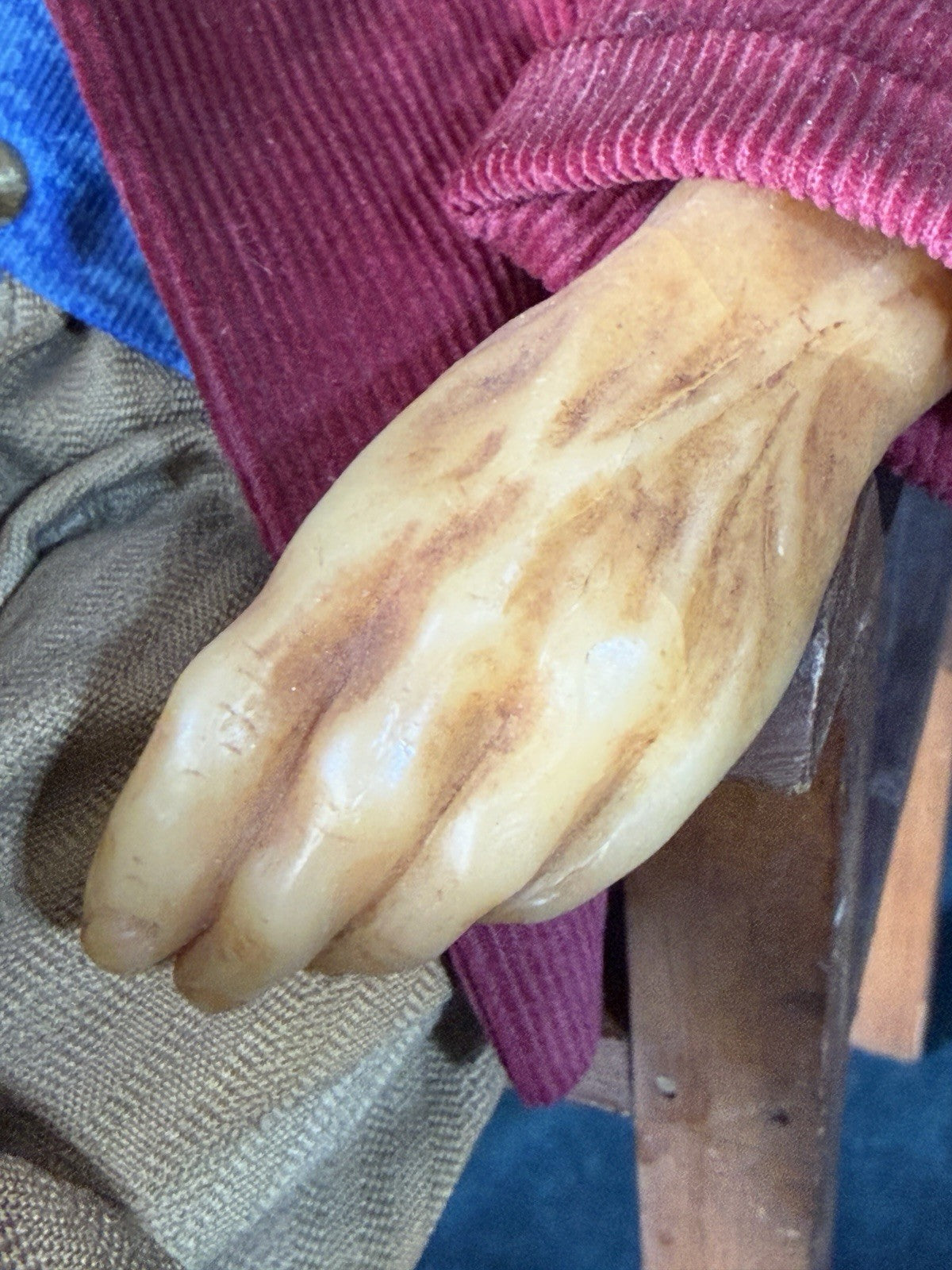 Unidentified Antique Old Men In The Wooden Chair Wax Doll