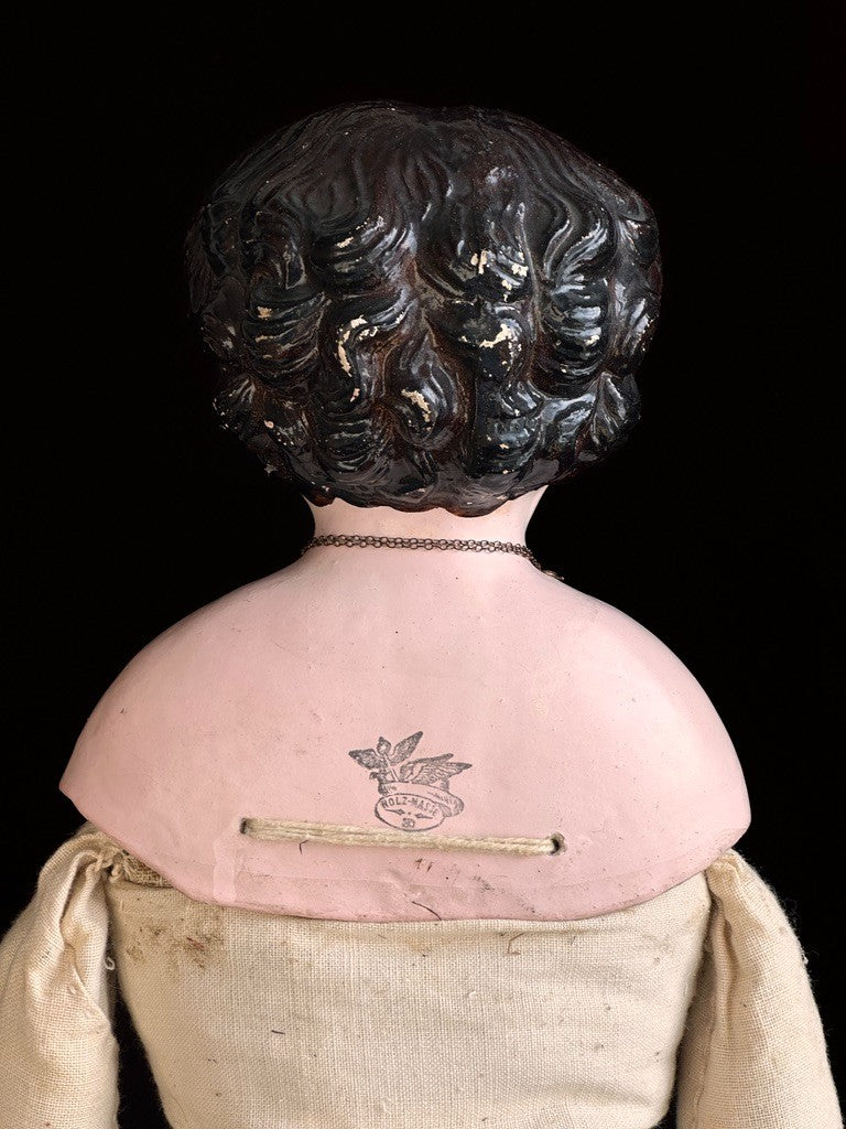 Antique German 26” Dressel Marked Holz-Masse Papier Mache Head Cloth Body Doll