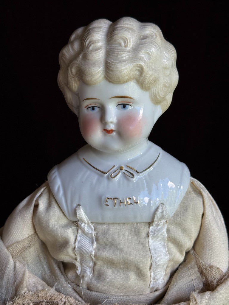 Antique German 21" Hertwig Pet Name Ethel China Head Doll