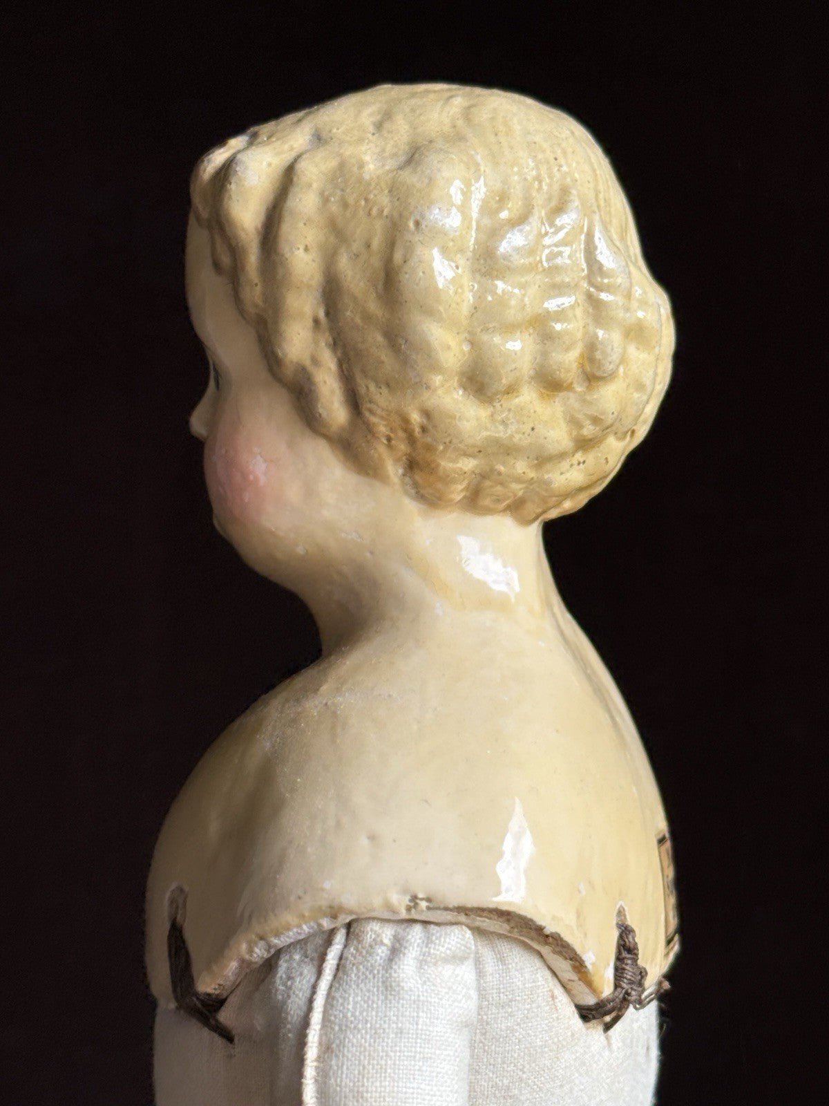 Antique German 14” Müller & Strassburger Papier Mache Doll Original Label