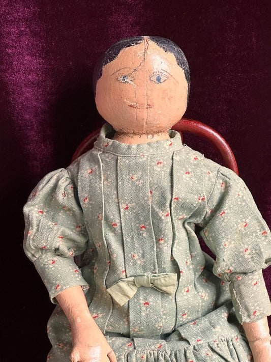 Antique American Primitive 20.5" Oil-Painted Cloth Rag Folk Art Doll