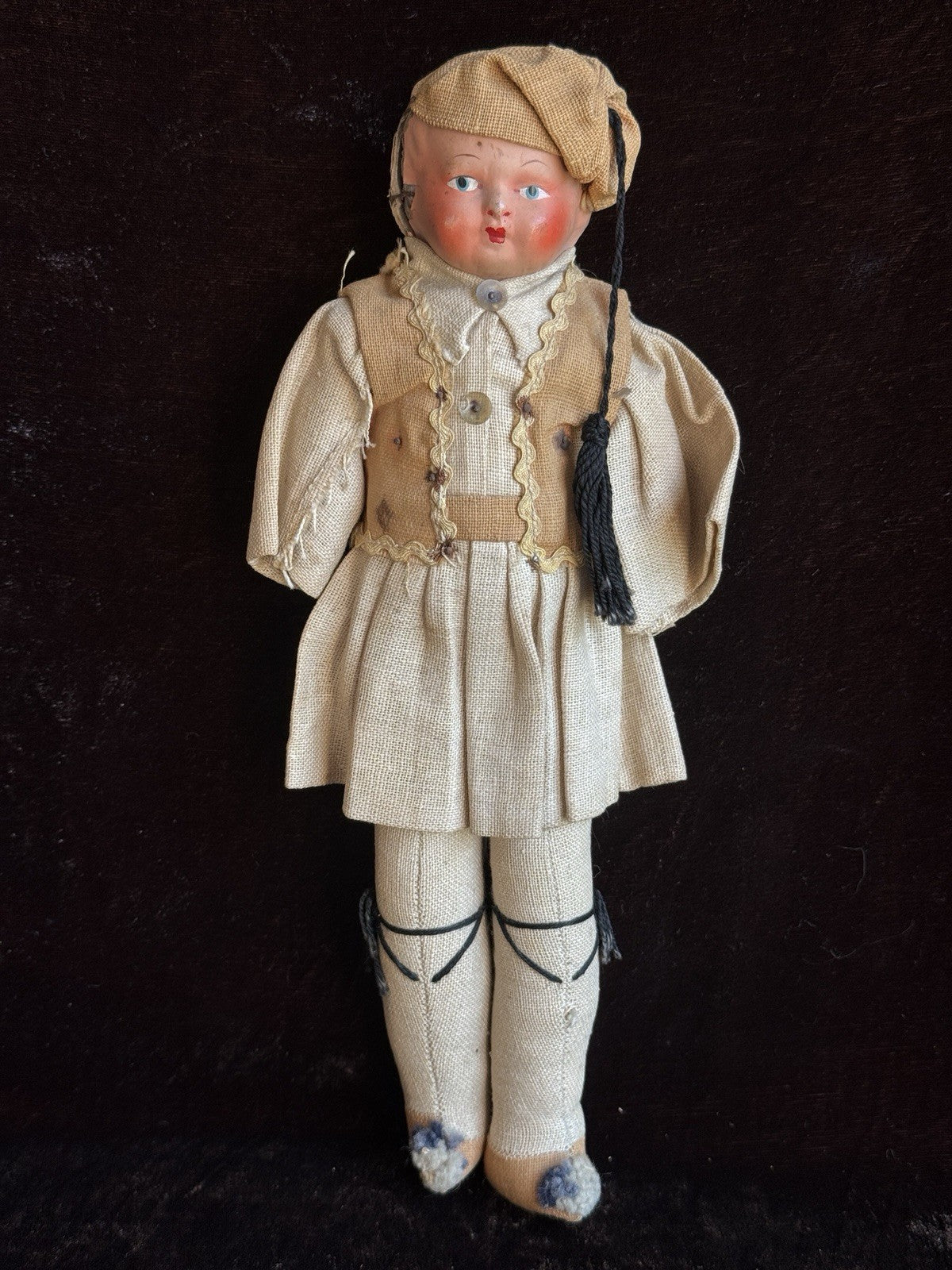 Lot of 2 Antique Composition Cloth Doll In Traditional Greek Costumes