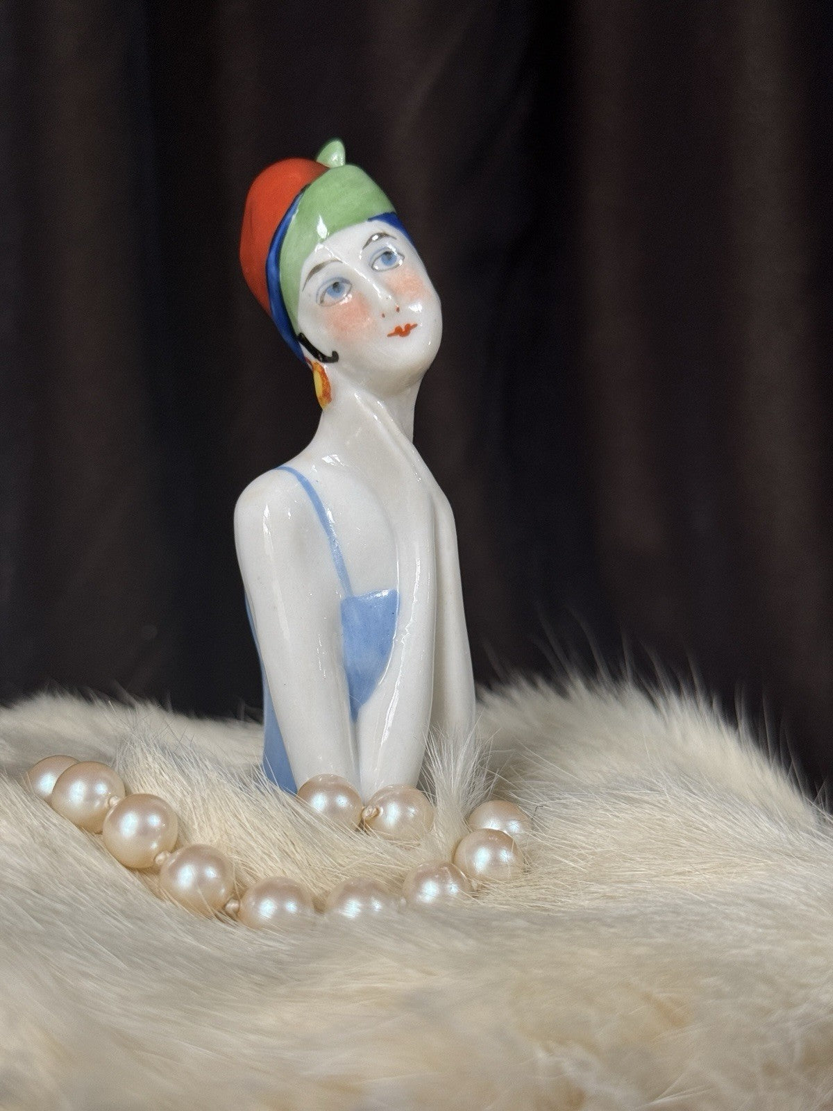 Antique German Art Deco Flapper Pin Cushion 4” Half Doll