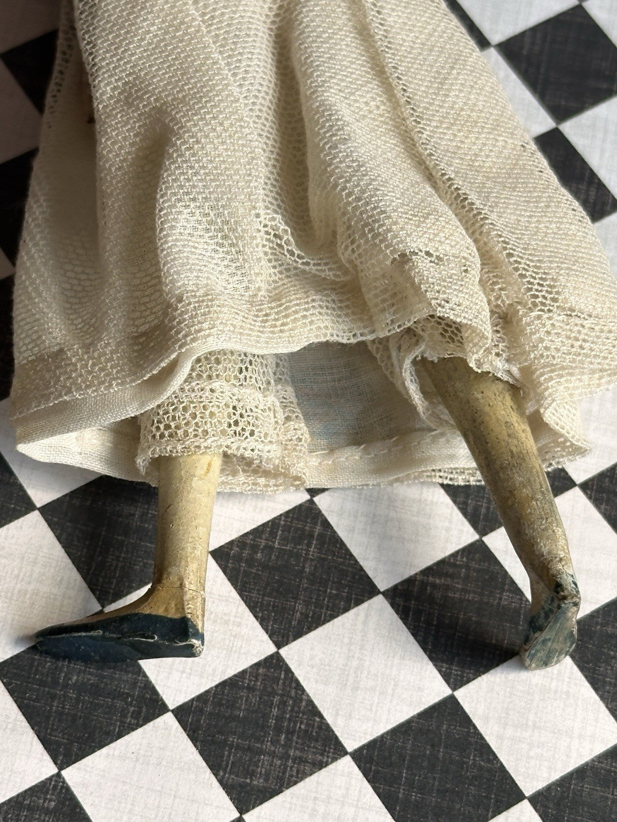 Antique German 6.75” Papier Mache Milliner’s Model Dollhouse Spilled Curls Doll