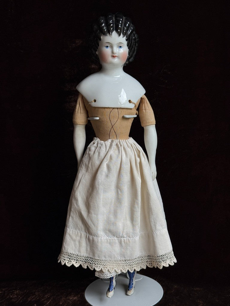 Rare Antique German 15” Alt Beck Gottschalk Curly Top Brunette China Head Doll