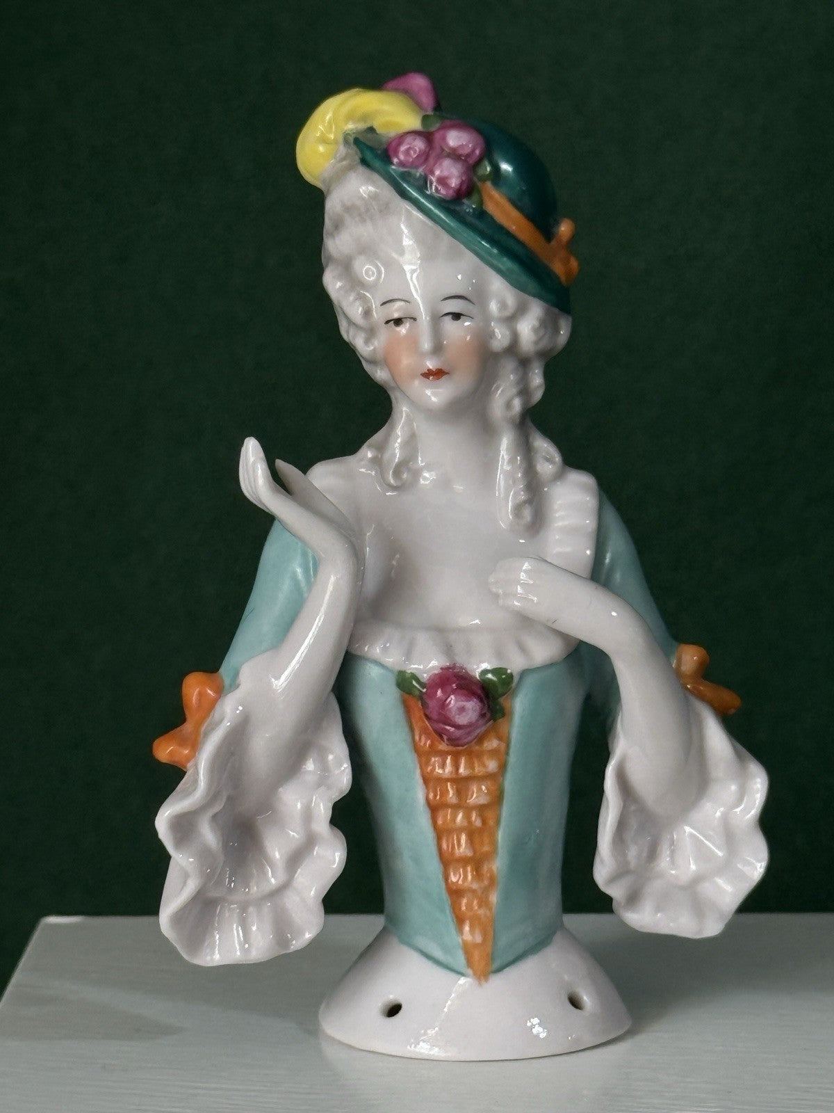 Porcelain German 13681 Half Doll 4.5” Figurine Arms Away