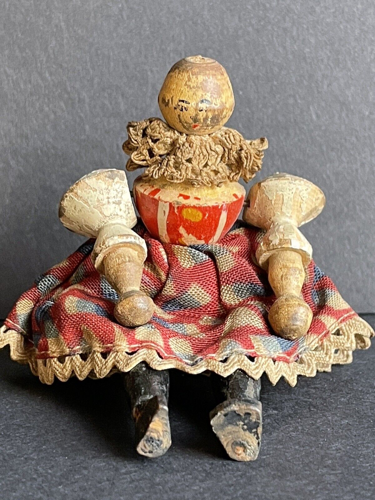 Antique German Grodnertal (?) Carved Wooden Miniature Dollhouse Victorian Doll