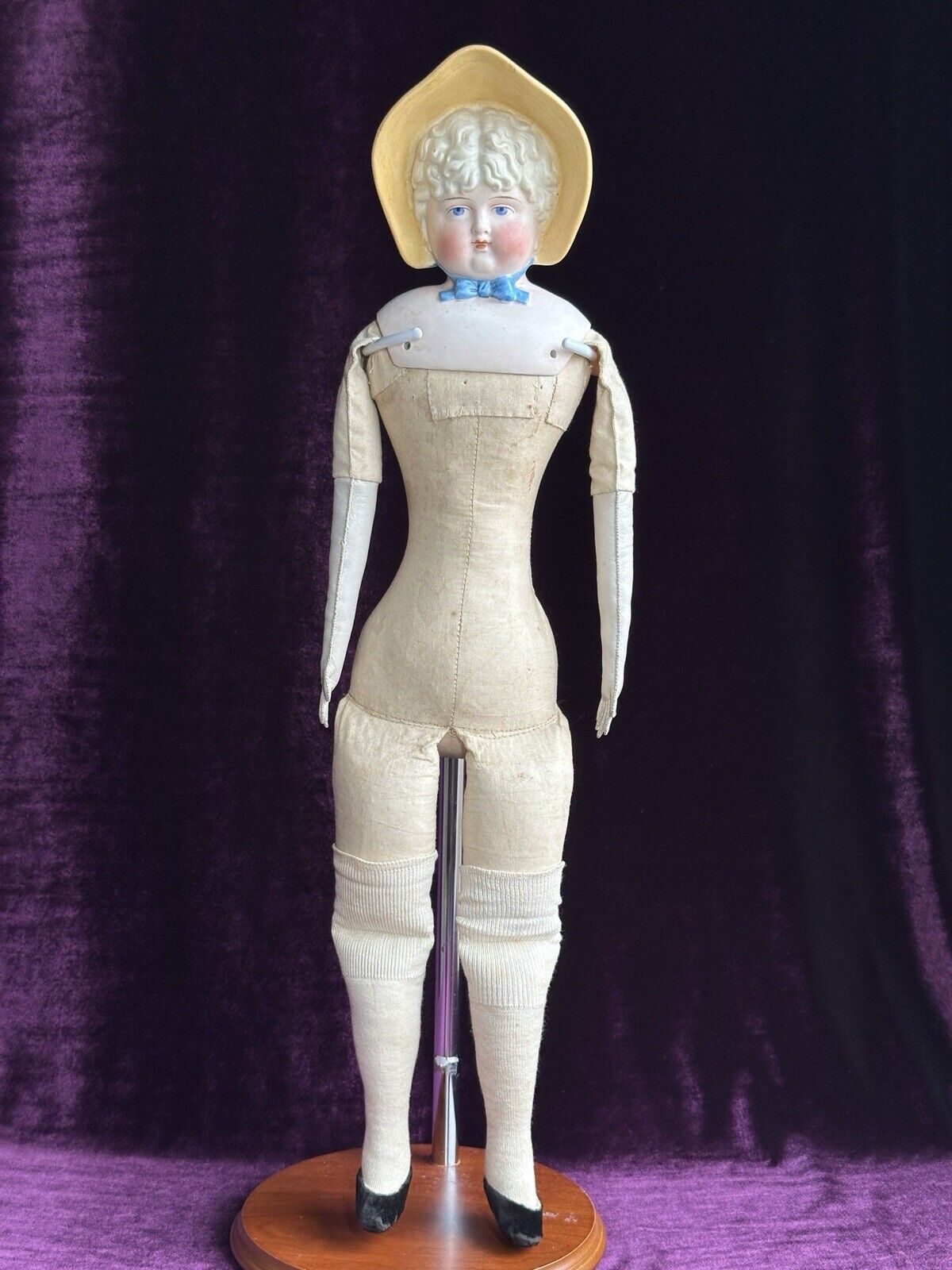 Rare Large Antique German 23” Hertwig (?) Molded Bonnet Bisque Head Parian Doll