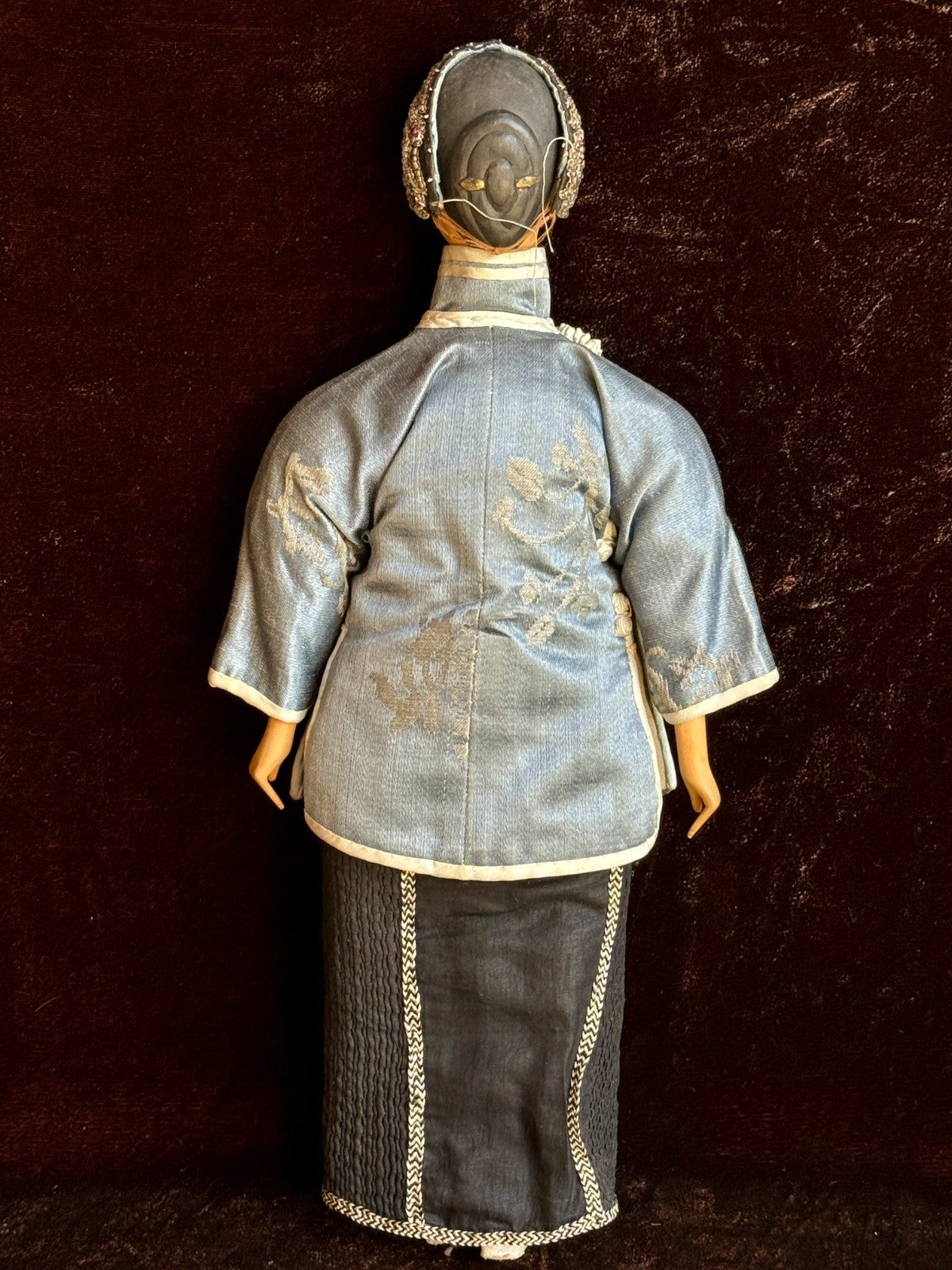 Antique Chinese 12" Door of Hope Mission Carved Wood Cloth Female Doll