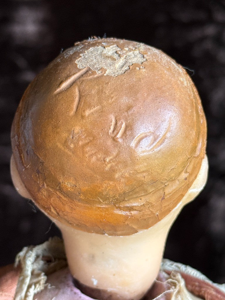 Rare Antique German 17” Mechanical Wax Doll Toy