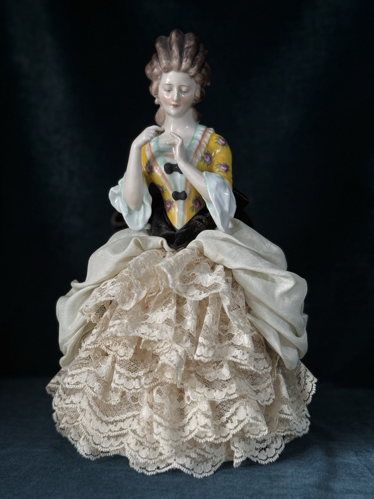 Large Antique German Porcelain William Goebel 12” Half Doll Pin Cushion