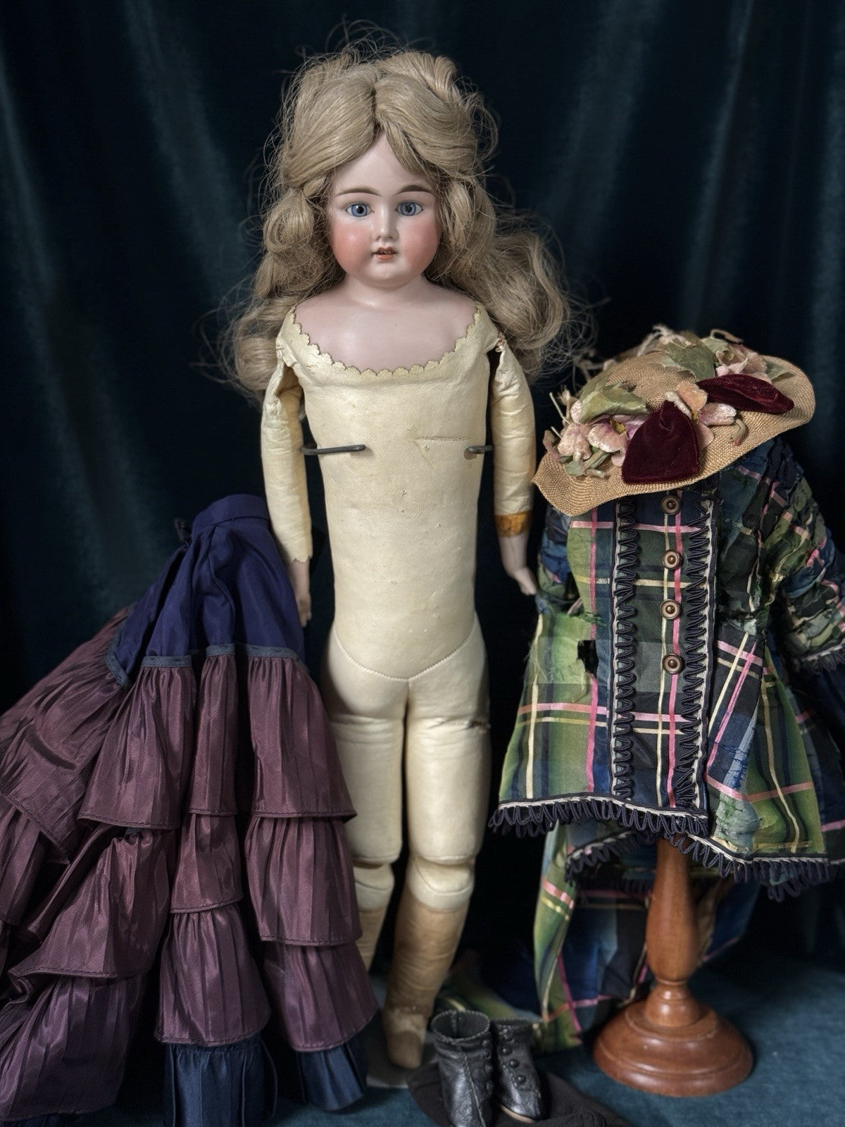 Unidentified Mold 21 7 Dep Antique German 20” Doll Bisque Head Leather Kid Body